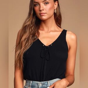 Enza Black Ribbed Tank Top